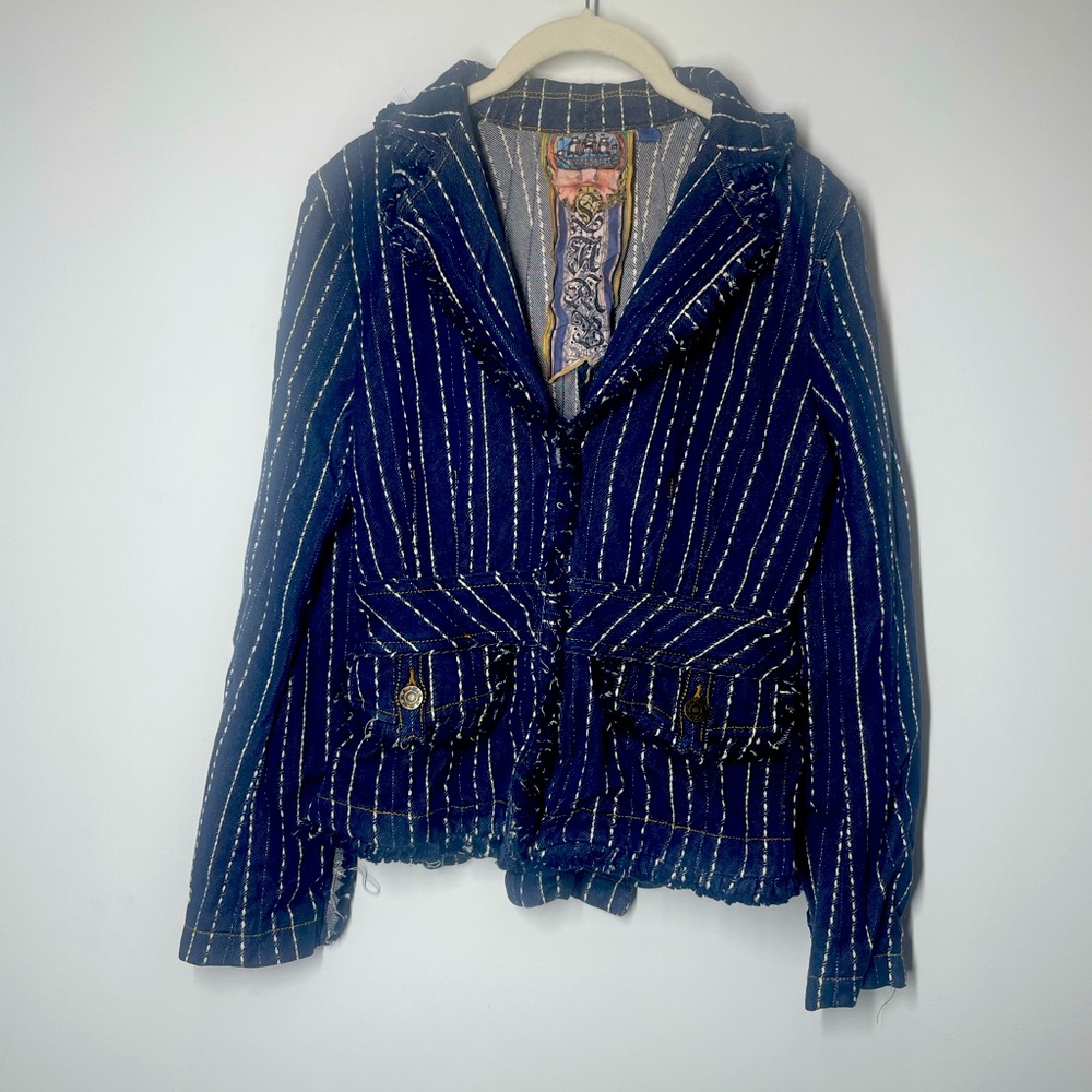 L.A.M.B.Fall 2005 Denim Pleated Striped Denim Blazer